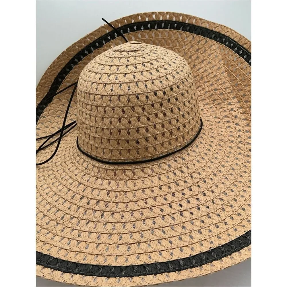 Classic Wide-Brim Straw Sun Hat with Black Trim